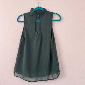 Womens Green High‎ Neck Key Hole Chiffon Sleeveless Blouse Size Large